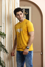 Mustard Yellow Graphic Print Round Neck T-Shirt