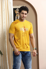 Mustard Yellow Graphic Print Round Neck T-Shirt