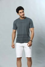 Dark Grey Graphic Print Round Neck Stretchable T-Shirt