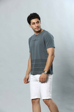 Dark Grey Graphic Print Round Neck Stretchable T-Shirt
