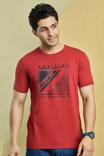 Red Graphic Print Round Neck Stretchable T-Shirt