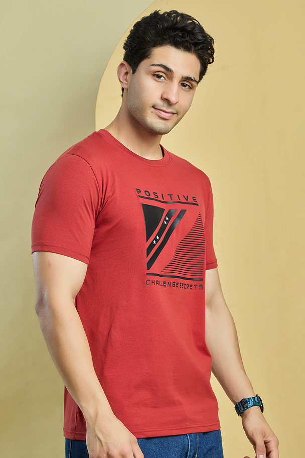 Red Graphic Print Round Neck Stretchable T-Shirt