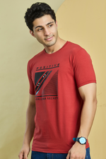 Red Graphic Print Round Neck Stretchable T-Shirt