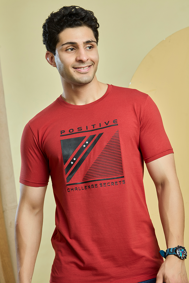 Red Graphic Print Round Neck Stretchable T-Shirt