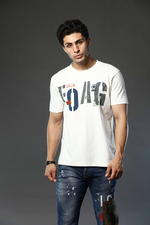 Light Cream Graphic Print Round Neck Stretchable T-Shirt