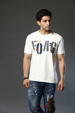 Light Cream Graphic Print Round Neck Stretchable T-Shirt