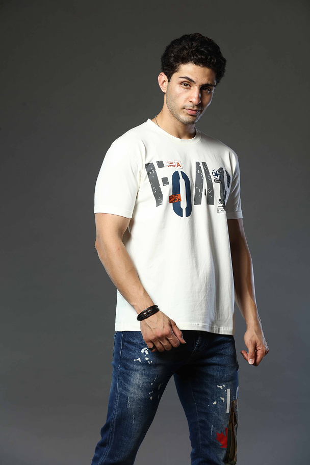 Light Cream Graphic Print Round Neck Stretchable T-Shirt