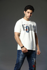 Light Cream Graphic Print Round Neck Stretchable T-Shirt