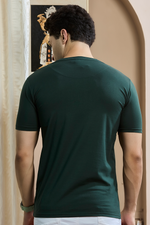 Dark Green Print Round Neck Stretchable T-Shirt