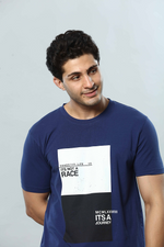 Navy Blue Graphic Print Round Neck Stretchable T-Shirt