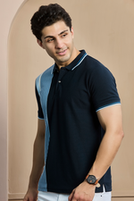 Mixed Blue Striped Polo Neck T-Shirt