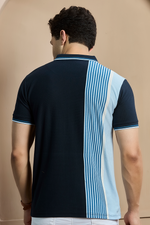 Mixed Blue Striped Polo Neck T-Shirt