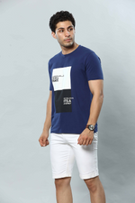 Navy Blue Graphic Print Round Neck Stretchable T-Shirt