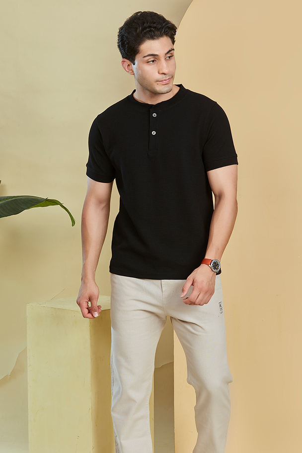 Black Henley Neck T-Shirt