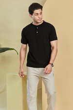 Black Henley Neck T-Shirt