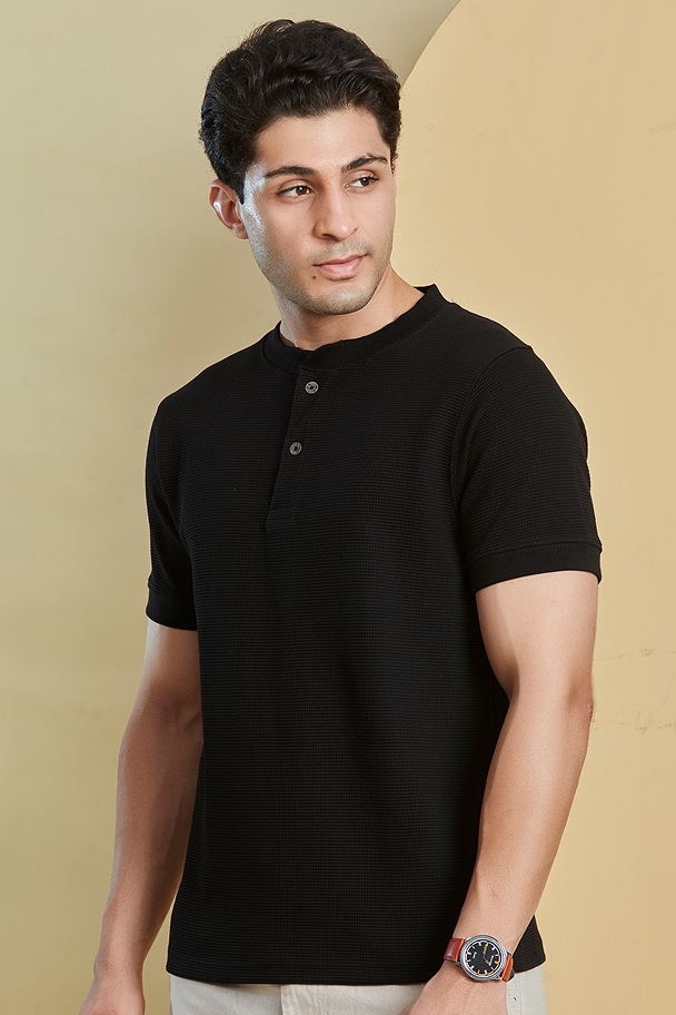 Black Henley Neck T-Shirt