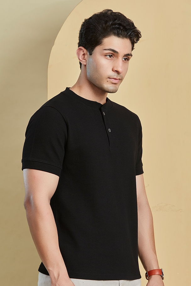 Black Henley Neck T-Shirt