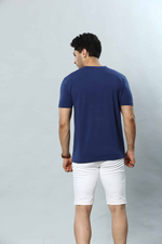 Navy Blue Graphic Print Round Neck Stretchable T-Shirt