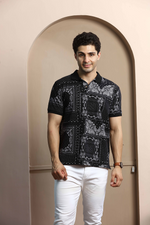 Black Graphic Print Polo Neck T-Shirt