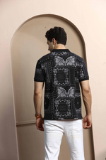 Black Graphic Print Polo Neck T-Shirt