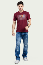 Maroon Graphic Print Round Neck Stretchable T-Shirt