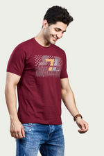 Maroon Graphic Print Round Neck Stretchable T-Shirt