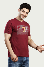Maroon Graphic Print Round Neck Stretchable T-Shirt