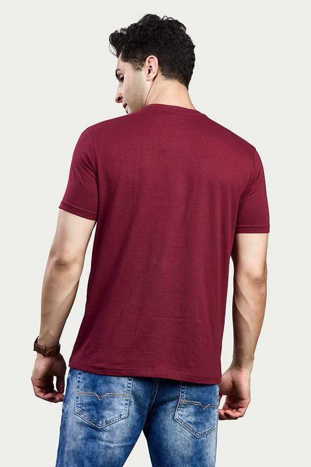 Maroon Graphic Print Round Neck Stretchable T-Shirt