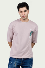 Peach Graphic Print Round Neck Oversized Drop Shoulder T-Shirt