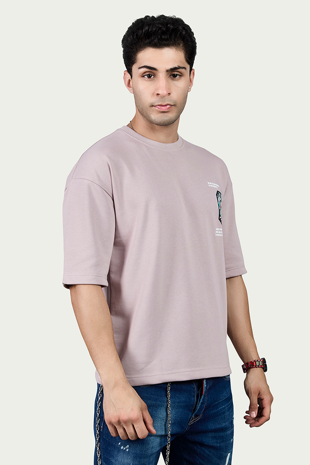 Peach Graphic Print Round Neck Oversized Drop Shoulder T-Shirt