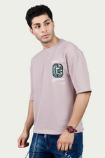 Peach Graphic Print Round Neck Oversized Drop Shoulder T-Shirt