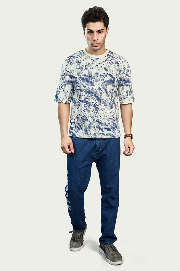 Blue Print Round Neck T-Shirt