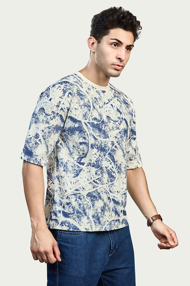 Blue Print Round Neck T-Shirt