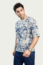 Blue Print Round Neck T-Shirt