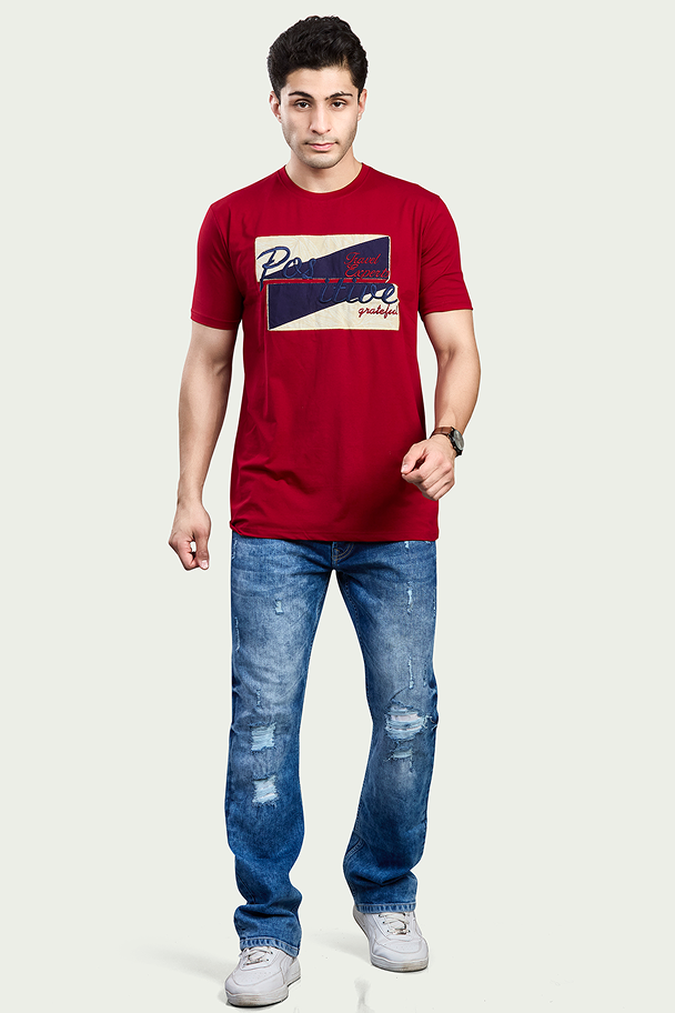 Marron Graphic Print Round Neck Stretchable T-Shirt