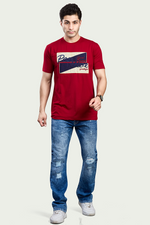 Marron Graphic Print Round Neck Stretchable T-Shirt