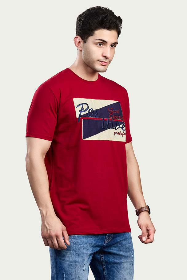 Marron Graphic Print Round Neck Stretchable T-Shirt