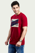 Marron Graphic Print Round Neck Stretchable T-Shirt