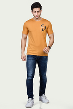 Mustard Print Round Neck Stretchable T-Shirt