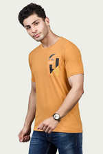 Mustard Print Round Neck Stretchable T-Shirt