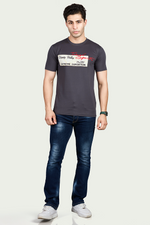 Navy Graphic Print Round Neck Stretchable T-Shirt