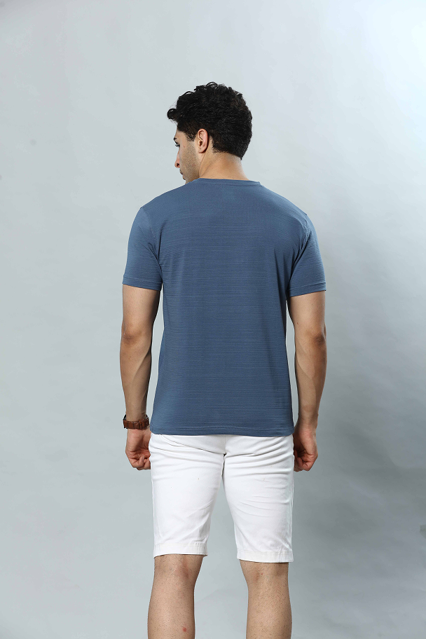 Slate Blue Graphic Print Round Neck Stretchable T-Shirt
