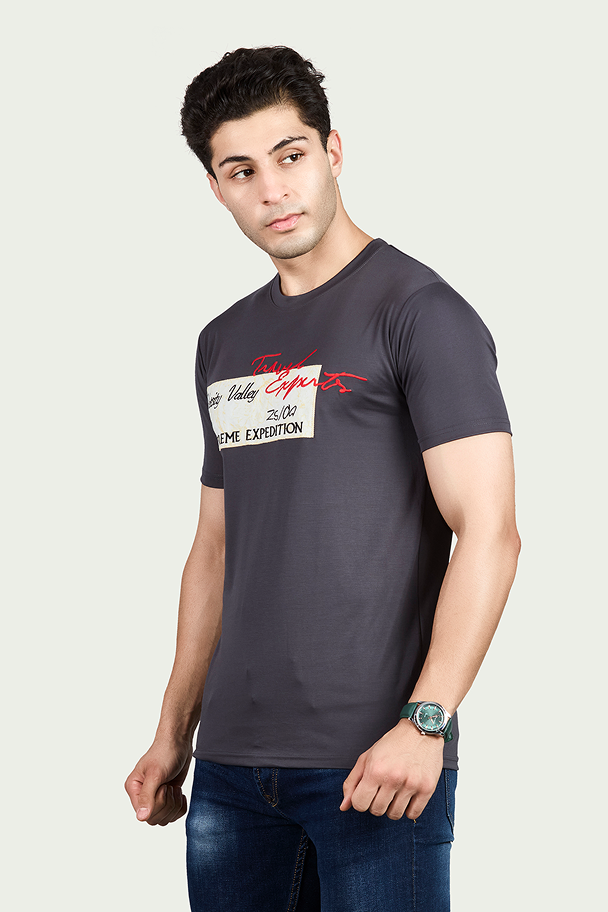 Navy Graphic Print Round Neck Stretchable T-Shirt