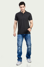 CharcoalStriped Polo T-Shirt with Pocket