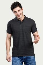 CharcoalStriped Polo T-Shirt with Pocket