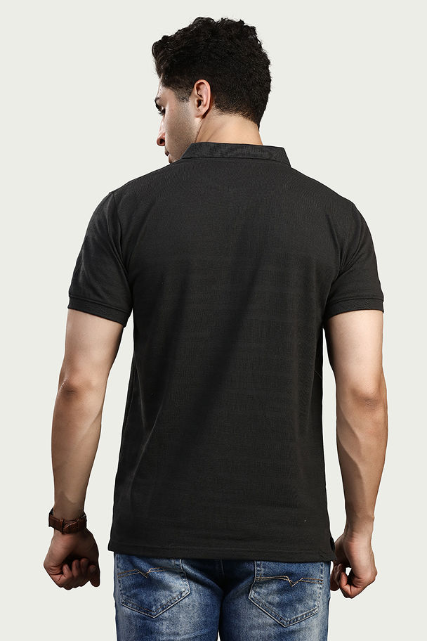 CharcoalStriped Polo T-Shirt with Pocket