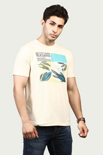 Cream Graphic Print Round Neck Stretchable T-Shirt