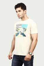 Cream Graphic Print Round Neck Stretchable T-Shirt