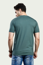 Bottle Green Print Round Neck Stretchable T-Shirt