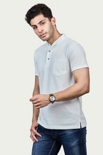 White Striped Henly Neck T-Shirt with Pocket